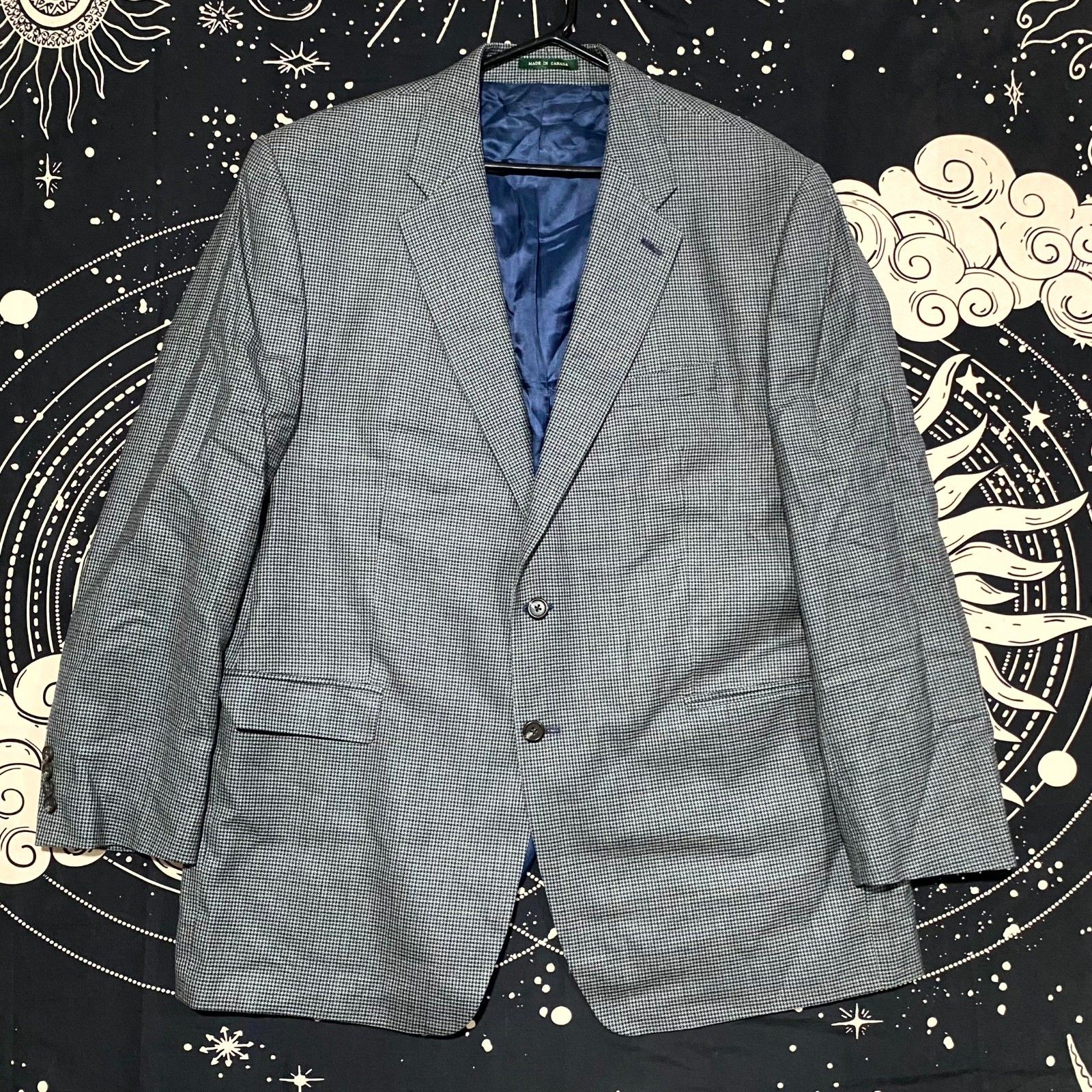 Lauren Ralph Lauren Blazer Coat Men's 48 Gray Houndstooth Wool 2-Button Career